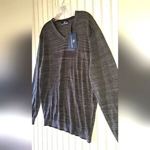 Hart Schaffner Marx Gray Brown Merino Wool V-Neck Pullover Light Sweater LRG